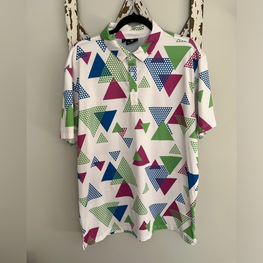 Vincero Golf Polo‎ Mens Large Geometric 90’s Print EUC